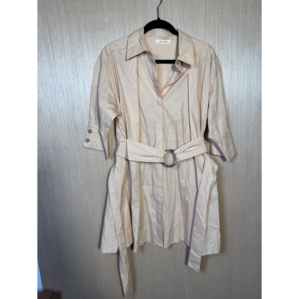 Nocturne $180 Beige Mini‎ Shirt Dress Belted Cotton Blend Size 40 Women's